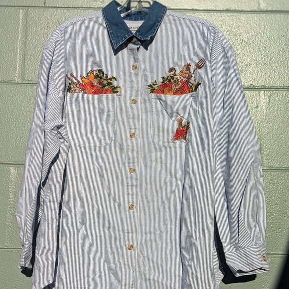 Vintage pinstripe scarecrow harvest button down - Picture 1 of 10